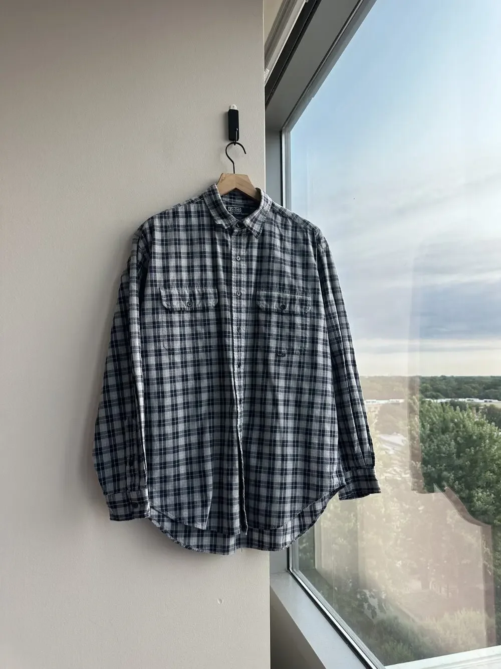 Vintage Polo Ralph Lauren G.I Flannel Button-down Blue Pattern Cotton Shirt L
